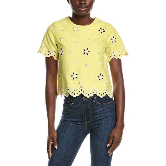 Gracia Tops - Gracia Womens  Embroidered Eyelet Crop Top, Yellow
